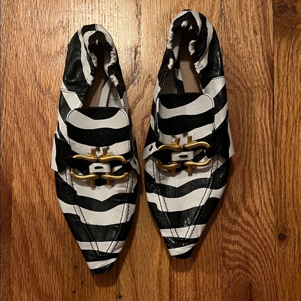 Black and White Striped Women's Loafers